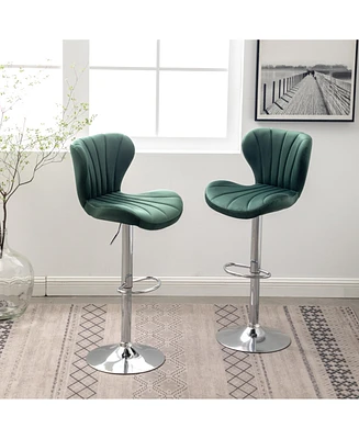 Simplie Fun Upholstered Adjustable Swivel Barstools in Green, Set of 2