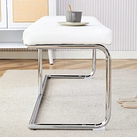 Streamdale Furniture Versatile White Leather Bench with Silver Metal Legs for Multiple Rooms