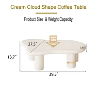 Streamdale Furniture 40 Inch Cream Cloud Shaped Coffee Table for Living Room