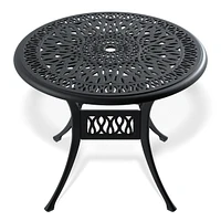 35.43-inch Cast Aluminum Patio Dining Table With Black Frame and Umbrella Hole