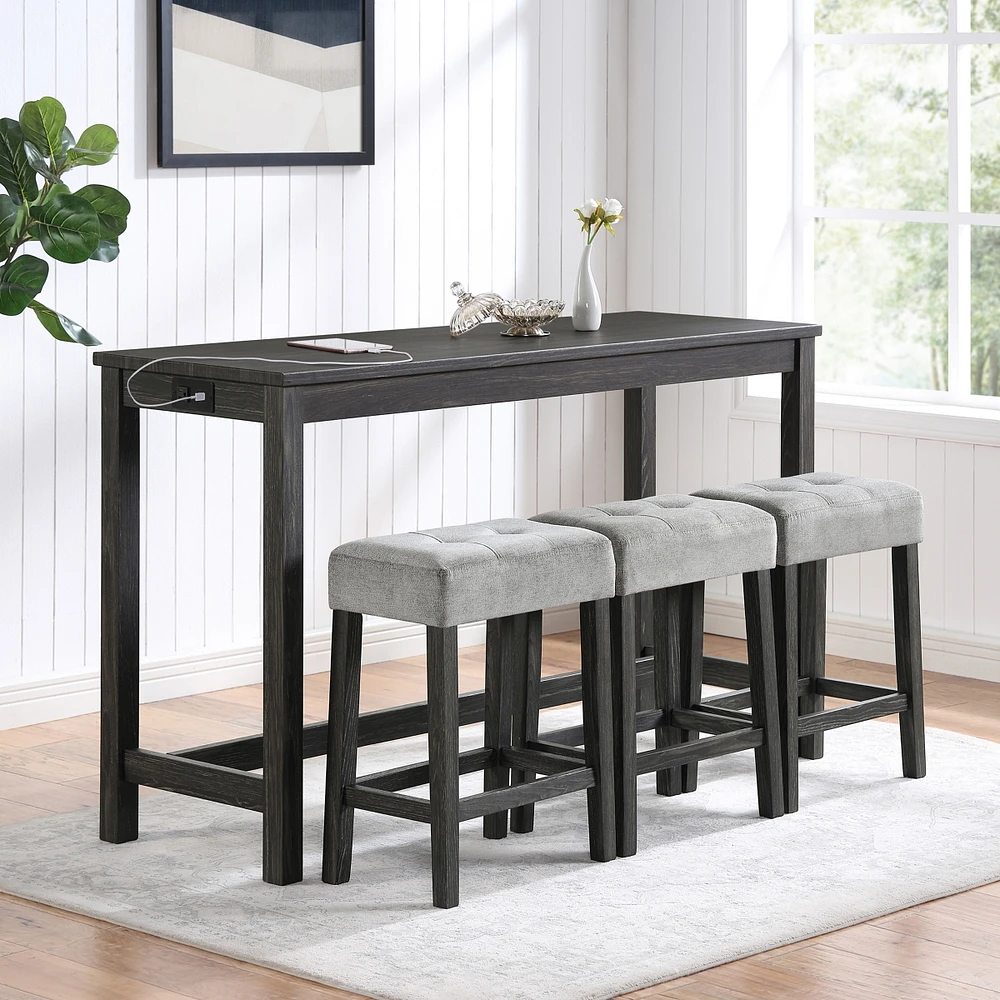 Streamdale Furniture Black Industrial Dining Table Set with 3 Bar Stools (60" x 20")