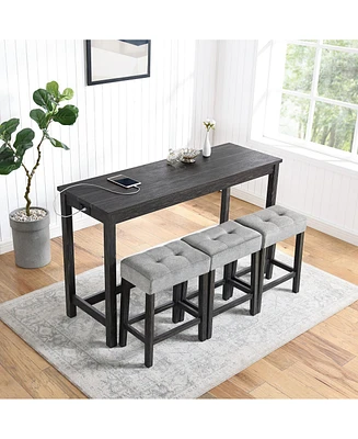 Simplie Fun Black Industrial Dining Table Set with 3 Bar Stools (60" x 20")