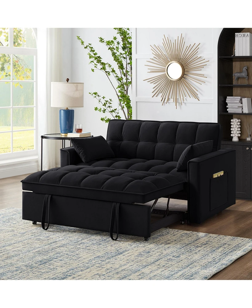 Streamdale Furniture 4-in-1 Space-Saving Velvet Loveseat Sofa Bed with Storage