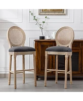 Simplie Fun French Country Wooden Barstools Rattan Back With Upholstered Seating, And Natural