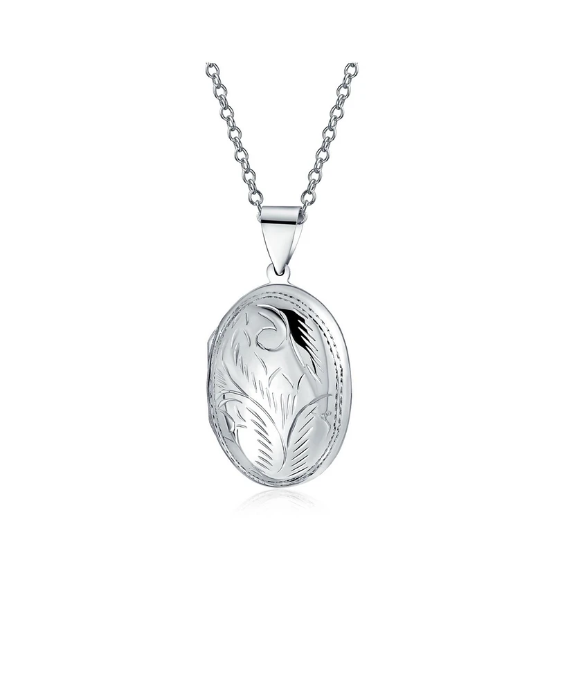 Bling Jewelry carved Floral Leaf Photo Oval Shape Lockets For Women That Hold Pictures Silver Locket Necklace Pendant