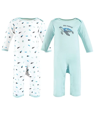 Touched by Nature Baby Boys Organic Cotton Coveralls, Endangered Sea Turtle, 3-6 Months