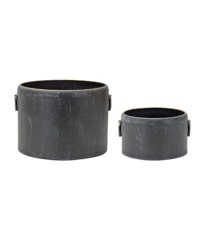 Slickblue Round Distressed Metal Planter With Handles (Set of 2)