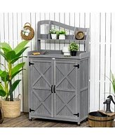 Outsunny Outdoor Storage Cabinet & Potting Table, Gardening Bench