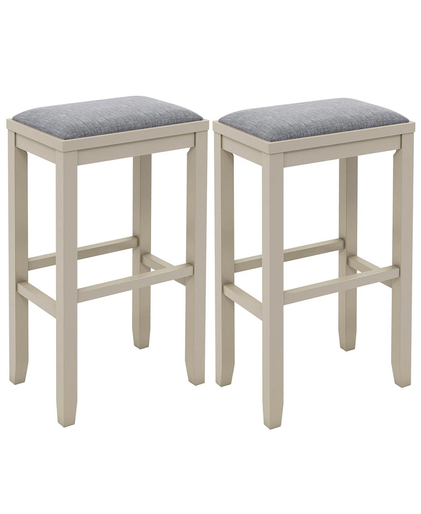 Costway Set of 2 Upholstered Bar Stools Wooden Bar Height Dining Chairs