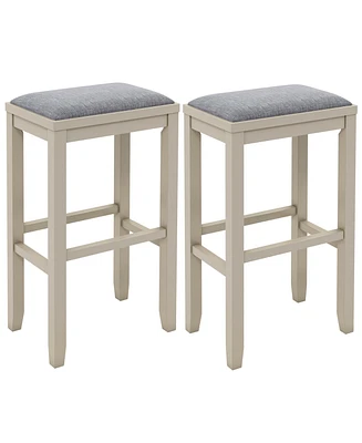 Costway Set of 2 Upholstered Bar Stools Wooden Bar Height Dining Chairs