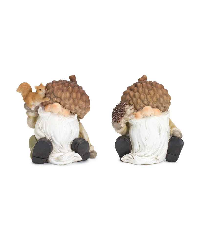 Slickblue Harvest Gnome Figurine With Acorn Hat And Woodland Friends (Set of 2)