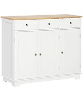 Homcom Sideboard Buffet Cabinet with Rubberwood Top and Drawers, Light Gray