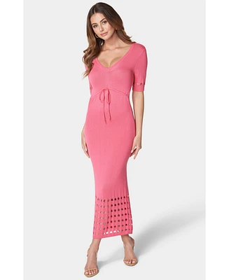 Bebe Women's Tie Front Cutout Crochet Midi Dress