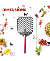 The Kitchen Chef Tkc 14" Aluminium Pizza Peel - Durable, Perforated Design for Easy Dough Transfer, Heat-Resistant Handle - Indoor/Outdoor