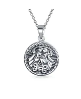 Bling Jewelry Gemini Zodiac Sign Astrology Horoscope Round Medallion Pendant For Women Necklace Sterling Silver