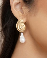 Ettika Swirled Shell Freshwater Cultivated Pearl Statement Earrings