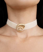 Ettika 18k Gold Plated Swirled Shell Pendant Beige Velvet Choker