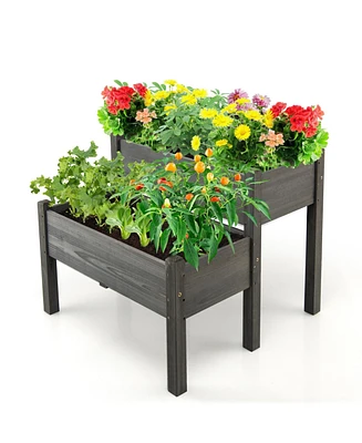 Sugift 2 Tier Wooden Raised Garden Bed with Legs Drain Holes