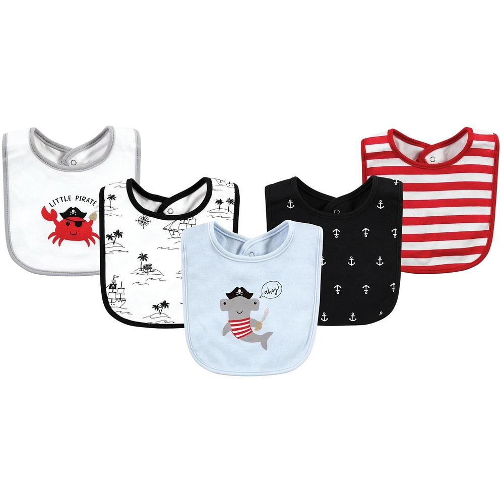 Hudson Baby Infant Boys Cotton Bibs, Pirate Shark, One Size