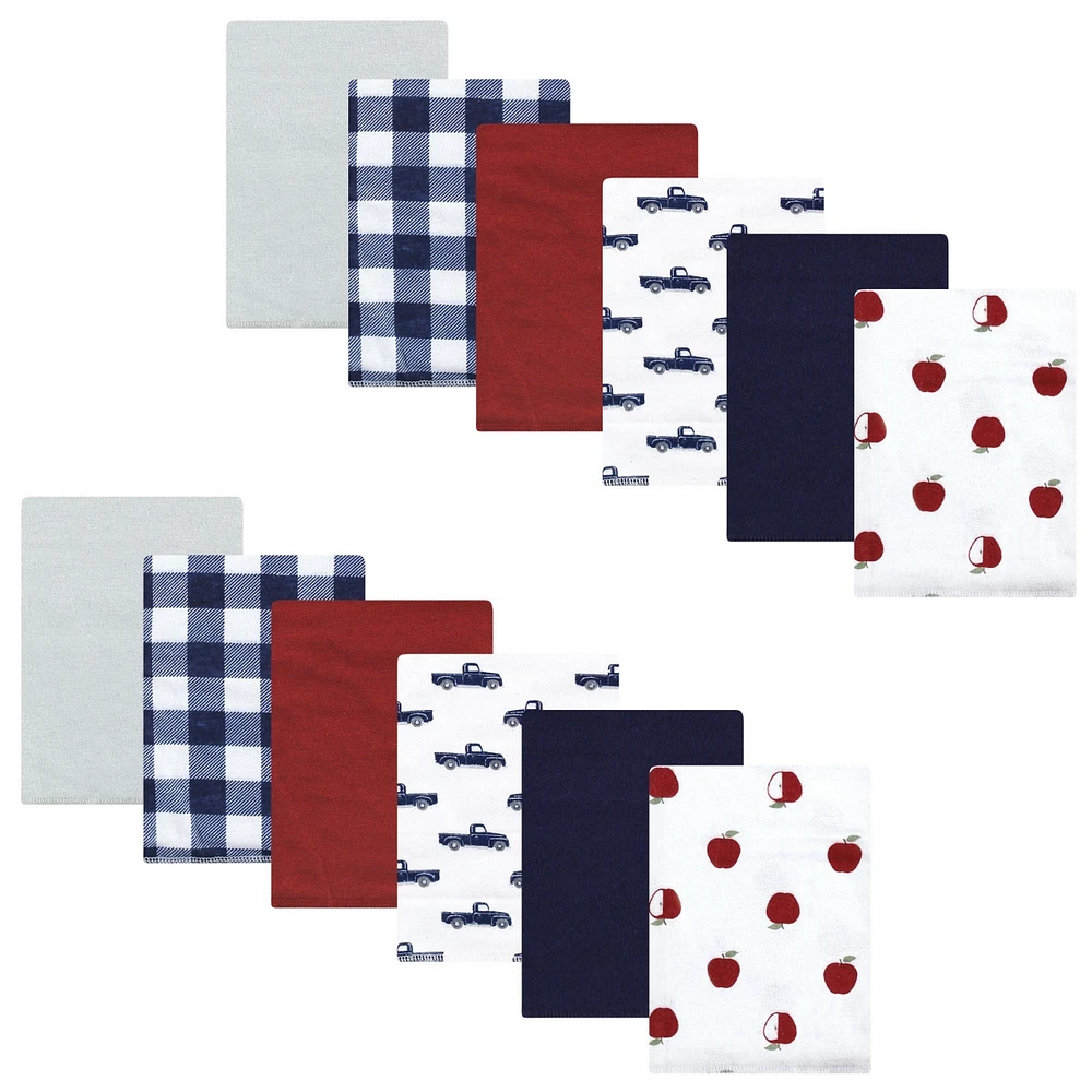 Hudson Baby Infant Boy Cotton Flannel Burp Cloths Bundle, Apple Orchard, One Size