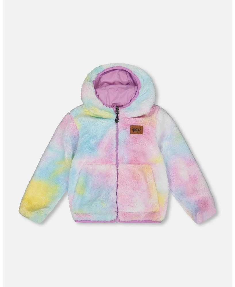 Deux par Deux Baby Girls Baby Reversible Plush Jacket Lilac Tie Dye