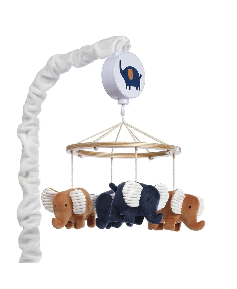 Lambs & Ivy Playful Elephant Blue/White Musical Baby Crib Mobile Soother Toy