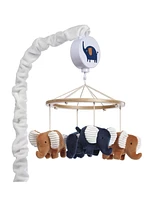 Lambs & Ivy Playful Elephant Blue/White Musical Baby Crib Mobile Soother Toy