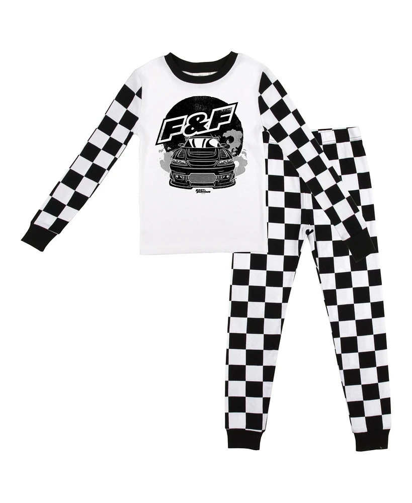 Fast & The Furious Little Boys The Youth Long Sleeve Pajama Set With Checkerboard Design