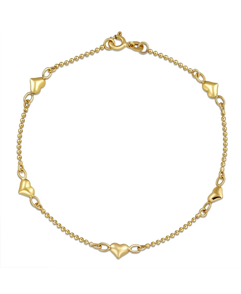 Bling Jewelry Multi Puff Station Hearts Charm Anklet Ankle Bracelet Beaded Ball Chain Rose Gold Vermeil Sterling Silver 9 Inch Flexible