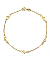 Bling Jewelry Multi Puff Station Hearts Charm Anklet Ankle Bracelet Beaded Ball Chain Rose Gold Vermeil Sterling Silver 9 Inch Flexible