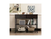 Slickblue 39.5 Inch Entryway Table with 2 Drawers and 2-Tier Shelves-Dark Brown