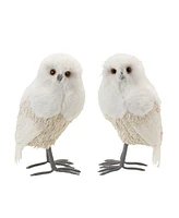 Slickblue Winter Owl Decor Set Pair of Seasonal Owl Statues for Home