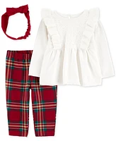 Carter's Baby Girls 3-Pc. Top, Plaid Leggings & Headband Set