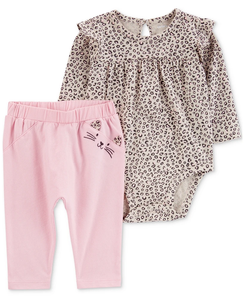 Carter's Baby Girls Cotton Leopard-Print Bodysuit & Pants, 2 Piece Set