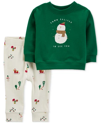 Carter's Baby 2-Pc. Snowman Top & Holiday-Print Joggers Set