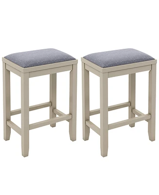 Costway Set of 2 Upholstered Bar Stools Wooden Height Dining Chairs