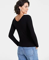 On 34th Women's Long-Sleeve Rib Double V-Neck Top, Created for Macy's