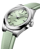 Longines Women's Swiss Automatic Conquest Mint Green Rubber Strap Watch 34mm