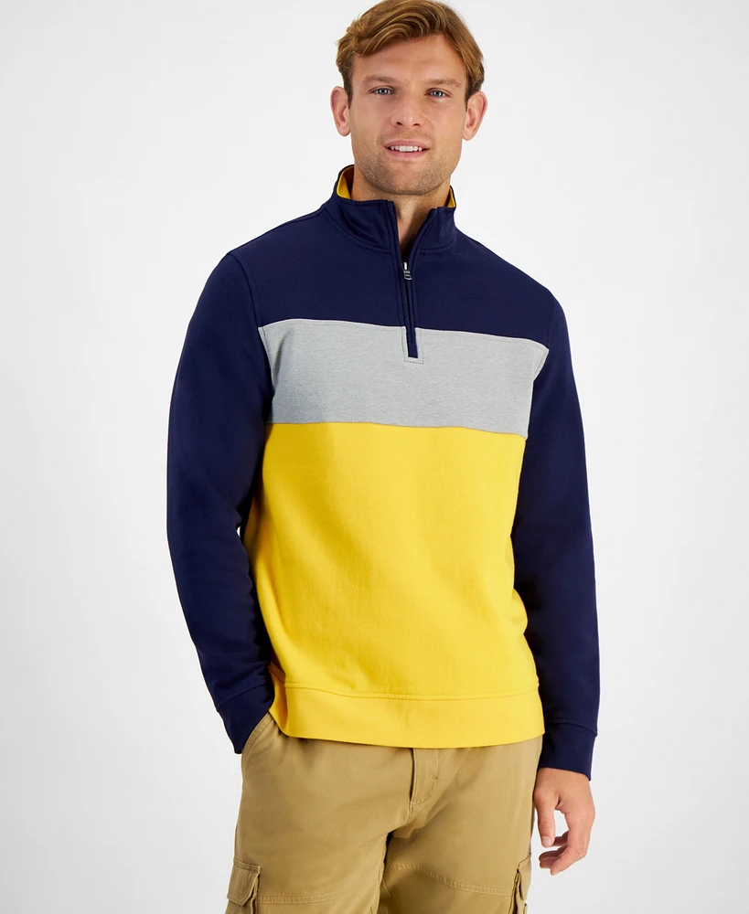 Club Room Men's Quarter-Zip Colorblocked Fleece Sweater, Created for Macy's