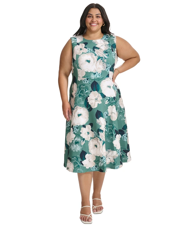 Calvin Klein Plus Floral Jewel-Neck Sleeveless Dress | Connecticut Post Mall