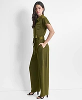 Dkny Women's Tie-Waist Button-Front Short-Sleeve Utility Jumpsuit