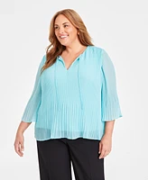 Jm Collection Women's Pleated Chiffon Flutter-Sleeve Top, Xs-4X, Created for Macy's