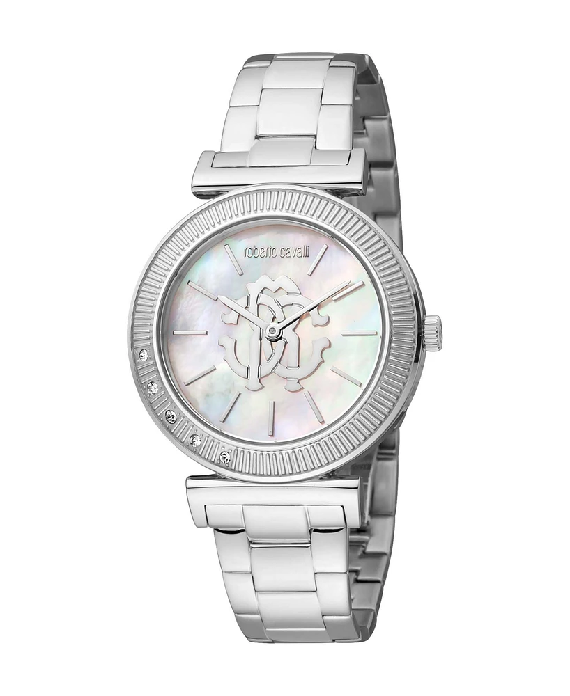 Roberto Cavalli Women's Quartz Silver-tone Stainless Steel Watch 34mm