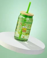 JoyJolt Hello Kitty and Friends Favorite Flavor Keroppi Can Shaped Glass Tumbler with Wood Lid and Straw