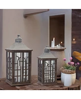 Slickblue Set of 2 Wooden Lanterns 22.5"H and 29"H with Glass