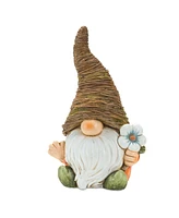 Slickblue Distressed Garden Gnome Statue With Mushroom And Flower Accent (Set of 2)