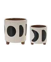 Slickblue Enhance Your Space with a Set of 2 Footed Stone Planters - Classic