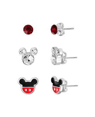 Disney Mickey Mouse Crystal Stud Earring Set, 3 Pairs