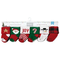 Hudson Baby Boys Cotton Rich Newborn and Terry Socks, 12 Days Of Christmas Santa, 12-24 Months