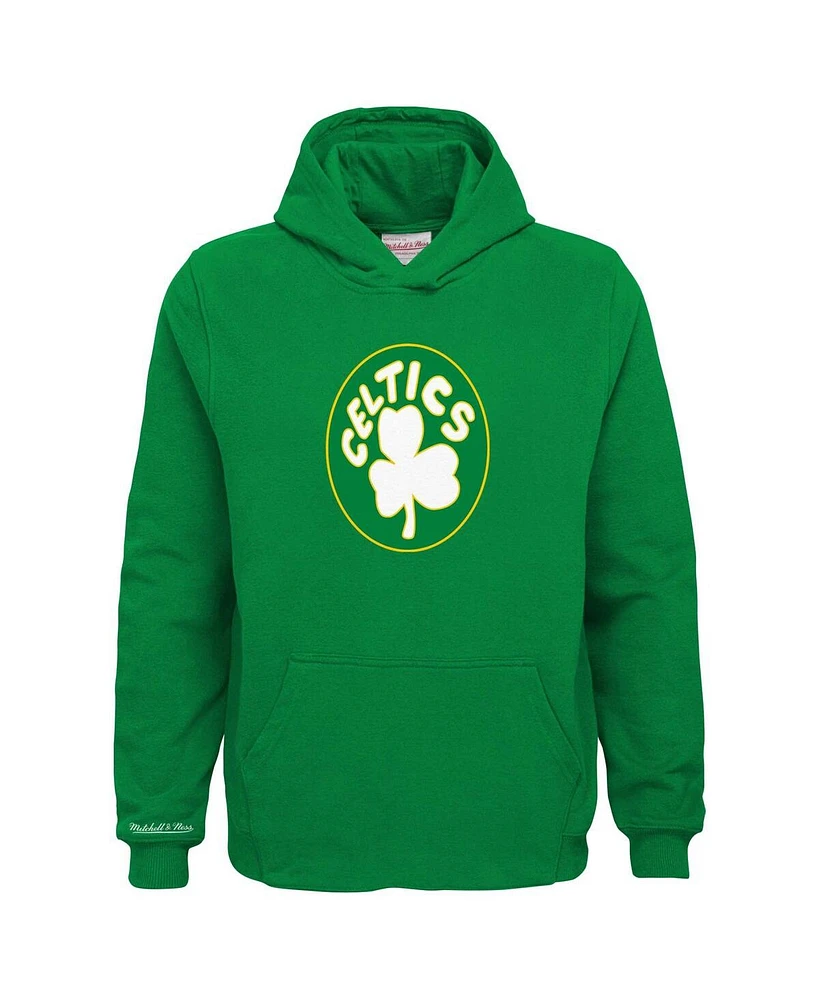 Youth Mitchell & Ness Kelly Green Boston Celtics Hardwood Classics Retro Logo Pullover Hoodie